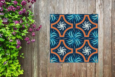 Gartenposter - 100x100 cm - Blumen - Rahmen - Blau - Muster (Gr. 100x100 cm)