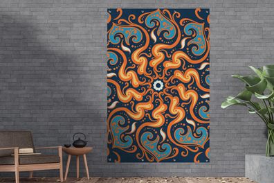 Gartenposter - 120x180 cm - Blumen - Orange - Muster (Gr. 120x180 cm)