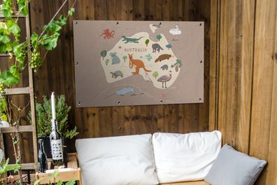 Gartenposter - 120x80 cm - Weltkarte Kinder - Australien - Tiere (Gr. 120x80 cm)