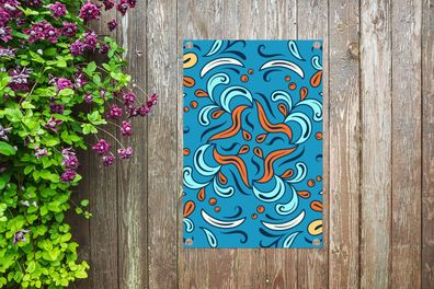 Gartenposter - 60x90 cm - Blätter - Orange - Weiß - Blau (Gr. 60x90 cm)