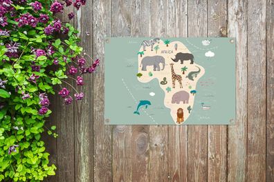 Gartenposter - 90x60 cm - Weltkarte Kinder - Tiere - Afrika (Gr. 90x60 cm)