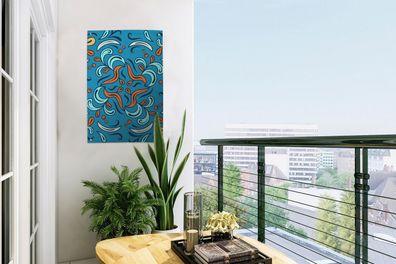 Gartenposter - 40x60 cm - Blätter - Orange - Weiß - Blau (Gr. 40x60 cm)