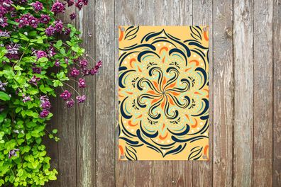 Gartenposter - 60x90 cm - Blume - Schwarz - Orange - Blau (Gr. 60x90 cm)