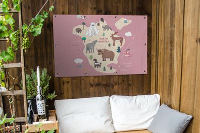 Gartenposter - 120x80 cm - Weltkarte - Kinder - Tiere (Gr. 120x80 cm)