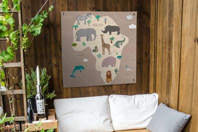 Gartenposter - 100x100 cm - Tiere - Weltkarte - Kinder - Afrika (Gr. 100x100 cm)