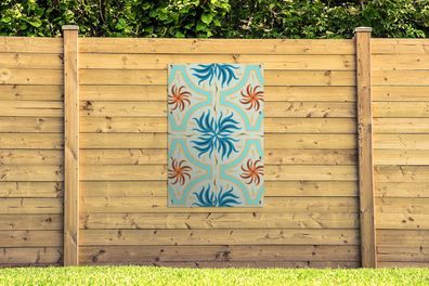 Gartenposter - 80x120 cm - Blumen - Blau - Orange - Muster (Gr. 80x120 cm)