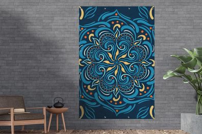 Gartenposter - 120x180 cm - Blume - Gelb - Blau - Muster (Gr. 120x180 cm)