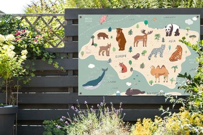 Gartenposter - 120x80 cm - Weltkarte - Kinder - Kontinente (Gr. 120x80 cm)
