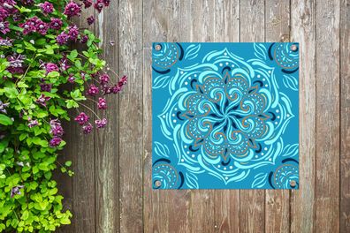 Gartenposter - 100x100 cm - Mandala - Blau - Orange - Muster (Gr. 100x100 cm)