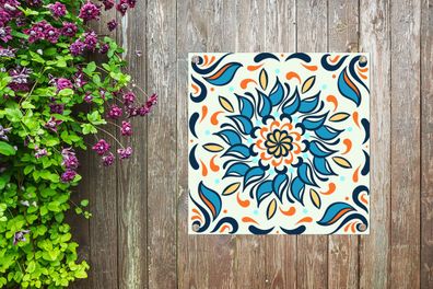 Gartenposter - 100x100 cm - Sonnenblume - Blätter - Blau - Orange (Gr. 100x100 cm)