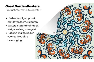 Gartenposter - 100x100 cm - Mandala - Orange - Blau - Muster (Gr. 100x100 cm)