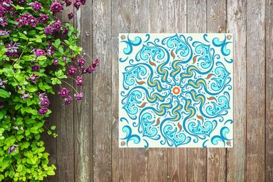 Gartenposter - 100x100 cm - Mandala - Blau - Gelb - Abstrakt (Gr. 100x100 cm)