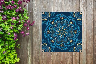 Gartenposter - 100x100 cm - Mandala - Blau - Gelb - Muster (Gr. 100x100 cm)