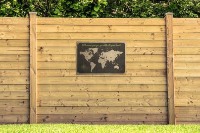 Gartenposter - 90x60 cm - Weltkarte - Zitat - Kompassrose (Gr. 90x60 cm)