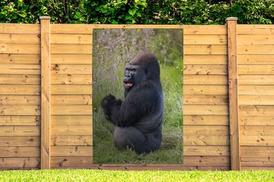 Gartenposter - 120x180 cm - Ein Schwarzer Gorilla bei der Nahrungssuche