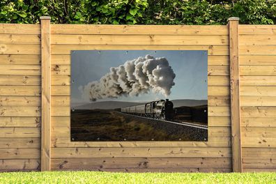 Gartenposter - 180x120 cm - Eine Dampflokomotive fährt durch eine zerklüftete Landsch