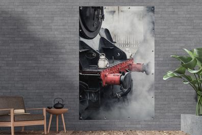 Gartenposter - 120x180 cm - Nahaufnahme der Frontpartie einer Dampflokomotive