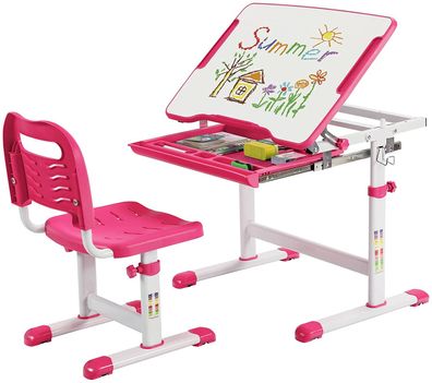 Kinderschreibtisch Set höhenverstellbar, Kindertisch & Stuhl neigbar beschreibbar