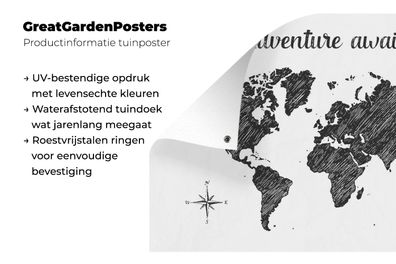 Gartenposter - 180x120 cm - Weltkarte - Zitat - Adventure Awaits (Gr. 180x120 cm)