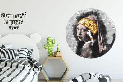 Runde Wandbilder - 120x120 cm - Das Mädchen mit dem Perlenohrring - Vermeer - Gold