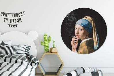 Runde Wandbilder - 120x120 cm - Das Mädchen mit dem Perlenohrring - Vermeer - Rauchen