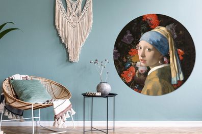 Runde Wandbilder - 140x140 cm - Das Mädchen mit dem Perlenohrring - Vermeer - Blumen