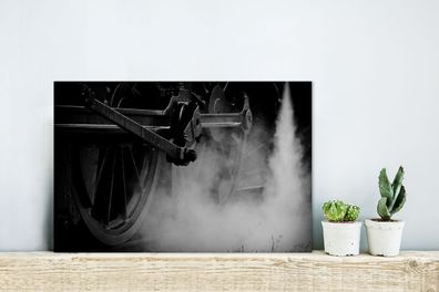Glasbilder - 30x20 cm - Die Räder einer Dampflokomotive in Schwarz und Weiß