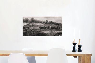 Glasbilder - 80x40 cm - Schwarz-weiße Illustration einer Dampflokomotive