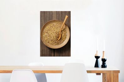 Leinwandbilder - 60x90 cm - Eine rustikale Holzschale mit Quinoa und Holzlöffel