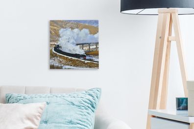 Leinwandbilder - 20x20 cm - Dampflokomotive in einer verschneiten Landschaft