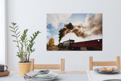 Leinwandbilder - 90x60 cm - Viel Dampf über der Dampflokomotive (Gr. 90x60 cm)