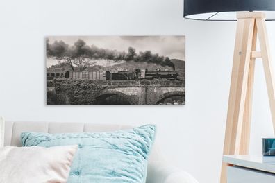Leinwandbilder - 40x20 cm - Schwarz-weiße Illustration einer Dampflokomotive