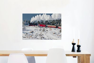 Glasbilder - 60x40 cm - Eine Dampflokomotive im Schnee (Gr. 60x40 cm)