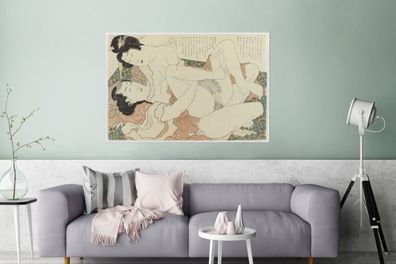 Glasbilder - 120x80 cm - Paar beim Liebesspiel - Gemälde von Katsushika Hokusai
