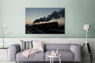Leinwandbilder - 140x90 cm - Eine Dampflokomotive am Abend (Gr. 140x90 cm)