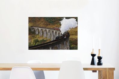 Glasbilder - 90x60 cm - Eine Dampflokomotive über eine charakteristische Brücke