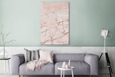 Leinwandbilder - 90x140 cm - Marmor - Weiß - Rosa (Gr. 90x140 cm)