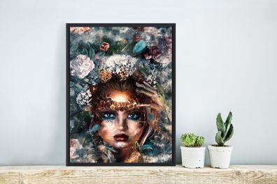 Poster - 20x30 cm - Blumen - Rauchen - Frauen (Gr. 20x30 cm)