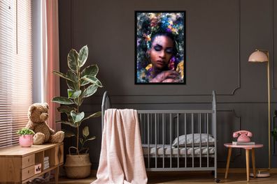 Poster - 80x120 cm - Frau - Rauch - Farben (Gr. 80x120 cm)