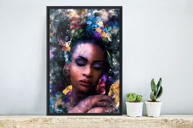 Poster - 40x60 cm - Frau - Rauch - Farben (Gr. 40x60 cm)