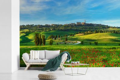 Fototapete - 525x350 cm - Toskana - Landschaft - Blumen (Gr. 525x350 cm)