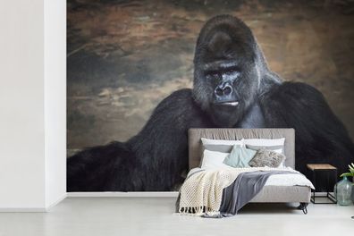 Fototapete - 420x280 cm - Porträtbild eines schwarzen Gorillas (Gr. 420x280 cm)