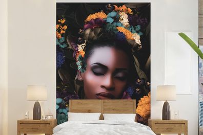 Fototapete - 195x300 cm - Frauen - Blumen - Farbe (Gr. 195x300 cm)