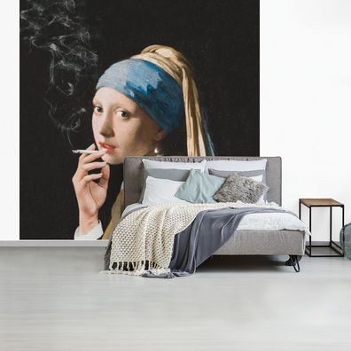 Fototapete - 260x260 cm - Das Mädchen mit dem Perlenohrring - Vermeer - Rauchen