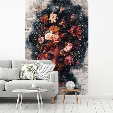 Fototapete - 195x300 cm - Frau - Farbe - Blumen (Gr. 195x300 cm)