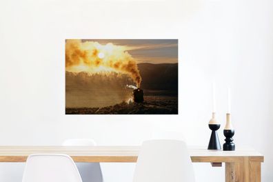 Glasbilder - 90x60 cm - Ein Sonnenuntergang hinter der Dampflokomotive (Gr. 90x60 cm)