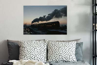 Leinwandbilder - 90x60 cm - Eine Dampflokomotive am Abend (Gr. 90x60 cm)