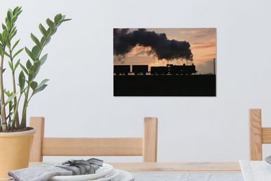 Leinwandbilder - 30x20 cm - Eine Dampflokomotive bei Sonnenuntergang (Gr. 30x20 cm)