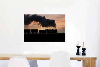 Glasbilder - 90x60 cm - Eine Dampflokomotive bei Sonnenuntergang (Gr. 90x60 cm)