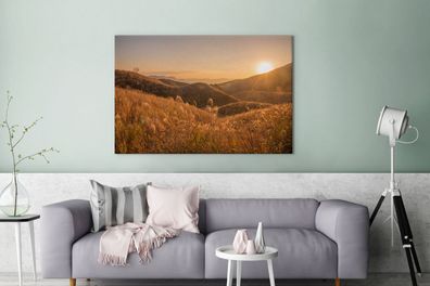 Leinwandbilder - 140x90 cm - Sonne - Berg - Weizen (Gr. 140x90 cm)